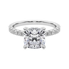 GIA 3.01ct Cushion Solitaire with Half Eternity 18K White Gold Diamond Ring