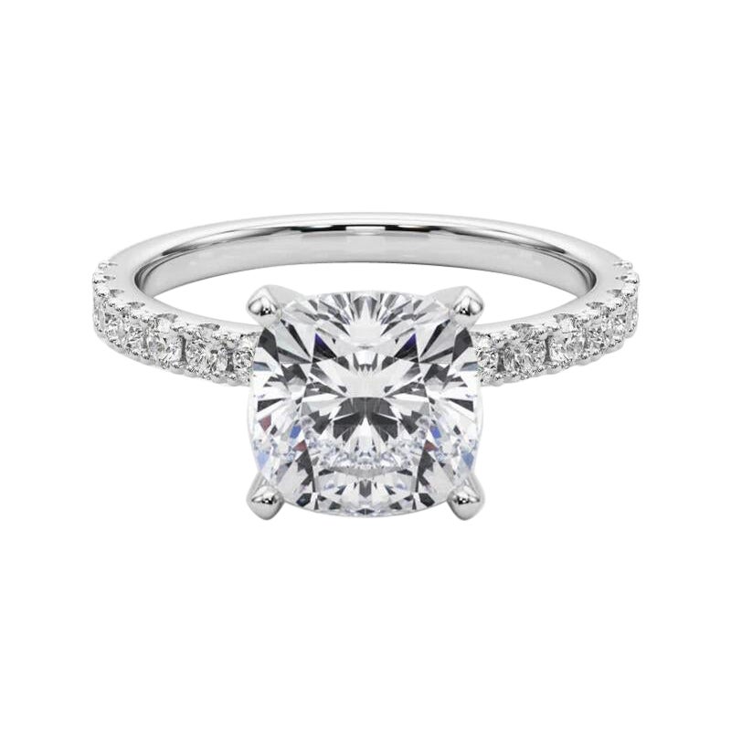 GIA 3,01ct Cushion Solitaire mit halber Ewigkeit 18K Weißgold Diamantring