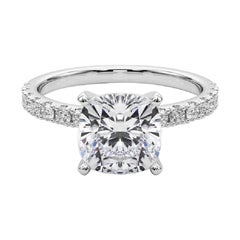 GIA 3.01ct Cushion Solitaire with Half Eternity 18K White Gold Diamond Ring
