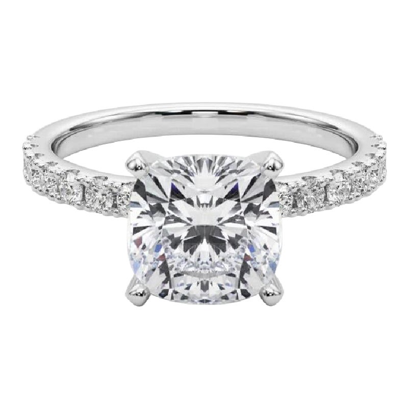 GIA 3.01ct Cushion Solitaire avec Demi-Eternité Bague diamant en or blanc 18K