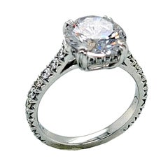 GIA 3,01 Karat D/SI1 Runder Diamant 18K Französisch Pave Set Ring mit verstecktem Halo