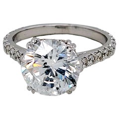 GIA 3.01Ct D/SI1 Round Diamond 18K French Pave Set Ring with Hidden Halo