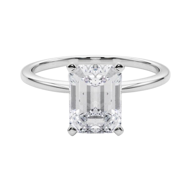 GIA 3,01ct Smaragd Slim Band Prong Set Solitär 18K Weißgold Diamantring