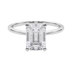 GIA 3,01 ct Esmeralda Slim Band Prong Set Solitaire 18K Anillo de diamantes de oro blanco