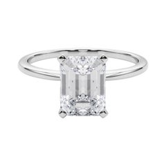 GIA 3,01 ct Esmeralda Slim Band Prong Set Solitaire 18K Anillo de diamantes de oro blanco