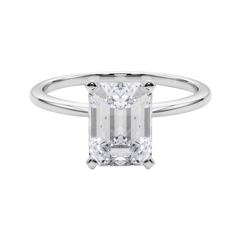 GIA 3,01ct Smaragd Slim Band Prong Set Solitär 18K Weißgold Diamantring