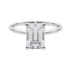 GIA 3,01ct Smaragd Slim Band Prong Set Solitär 18K Weißgold Diamantring