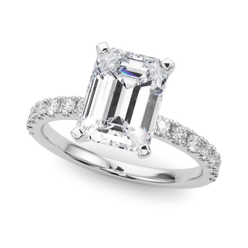 Emerald Cut GIA 3.01ct Emerald Solitaire with Half Eternity 18K White Gold Diamond Ring For Sale