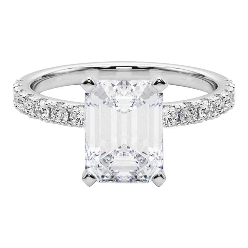 GIA 3.01ct Emerald Solitaire with Half Eternity 18K White Gold Diamond Ring