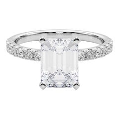 GIA 3.01ct Emerald Solitaire with Half Eternity 18K White Gold Diamond Ring