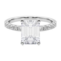 GIA 3.01ct Emerald Solitaire with Half Eternity 18K White Gold Diamond Ring