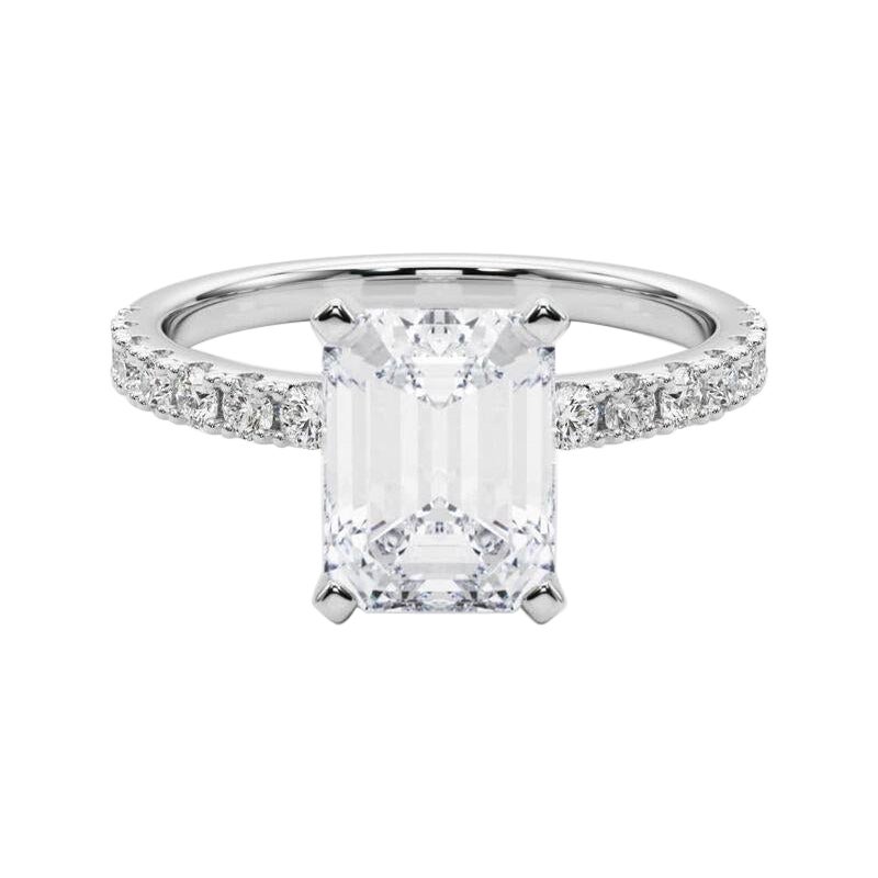 GIA 3,01ct Smaragd Solitär mit halber Ewigkeit 18K Weißgold Diamantring