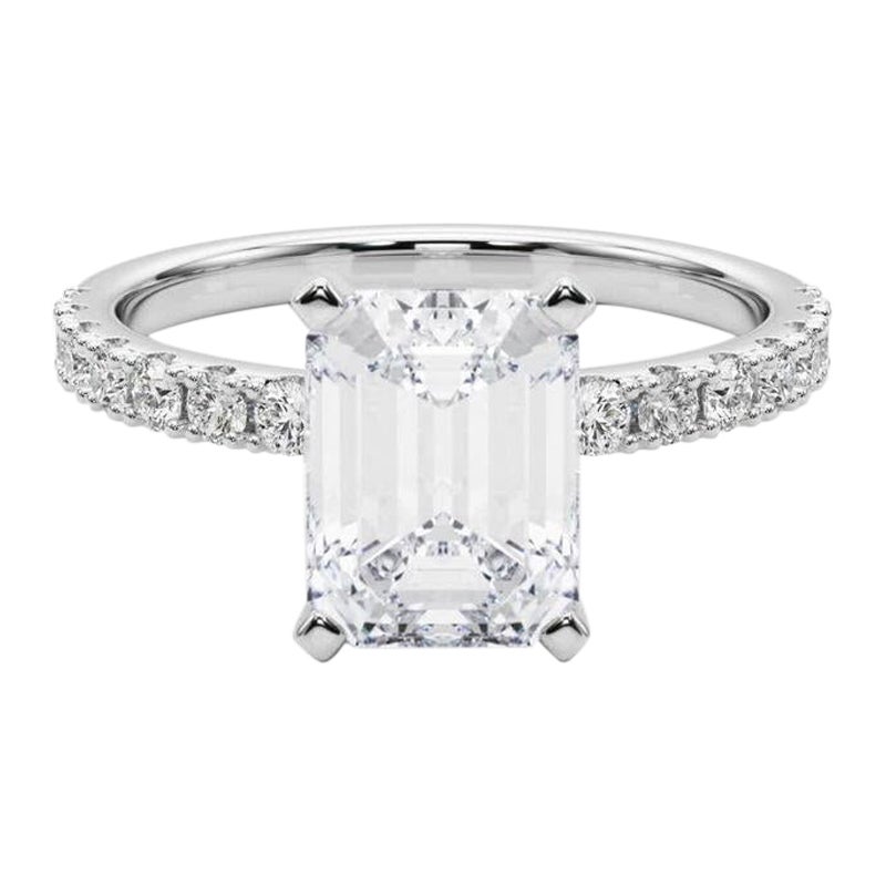 GIA 3,01ct Smaragd Solitär mit halber Ewigkeit 18K Weißgold Diamantring