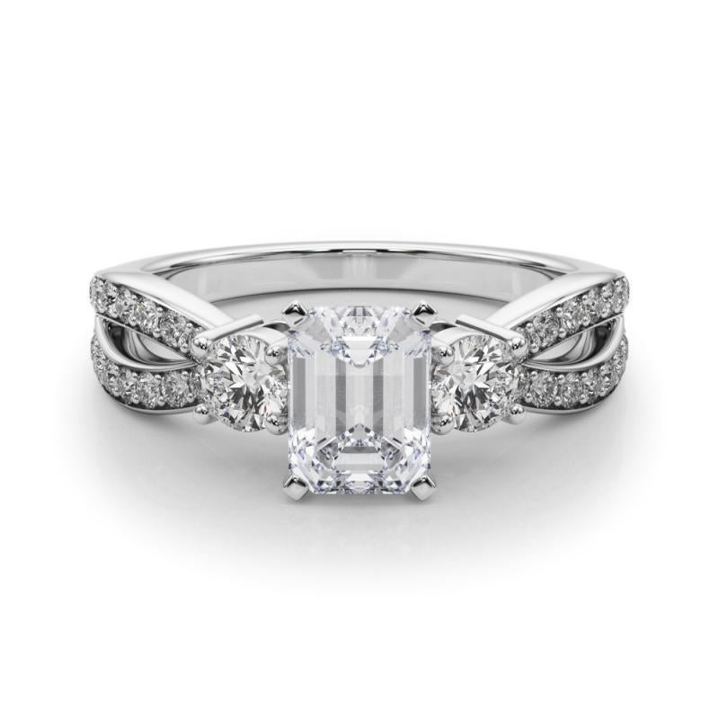 GIA Esmeralda de 3,01 quilates Anillo de diamantes de oro blanco de 18 quilates con pavé y vástago partido