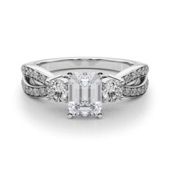 GIA Esmeralda de 3,01 quilates Anillo de diamantes de oro blanco de 18 quilates con pavé y vástago partido