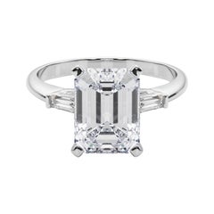 GIA 3.01ct Emerald Three-Stone Tapered Baguette 18K White Gold Diamond Ring