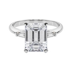 GIA 3.01ct Emerald Three-Stone Tapered Baguette 18K White Gold Diamond Ring