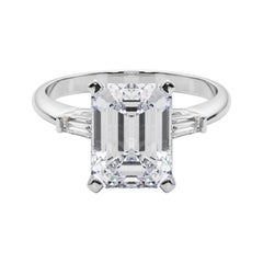 GIA 3,01ct Smaragd Drei-Stein konisch Baguette 18K Weißgold Diamant Ring