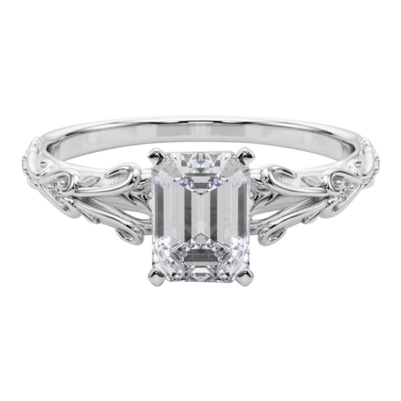 GIA 3.01ct Emerald Vintage 3-Stone Heart & Vine  Diamond Ring