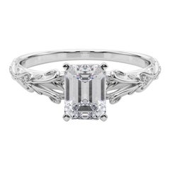 GIA 3,01ct Smeraldo d'epoca a 3 pietre Cuore e Vite  Anello con diamante