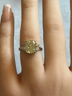 GIA 3.01ct Fancy Light Yellow Cushion Diamond Ring in Platinum & 18k Yellow Gold