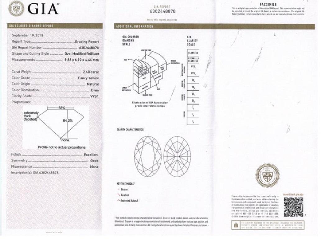 GIA 3.01 Carat Natural Fancy Yellow Oval 3-Stone Diamond Platinum Ring 10