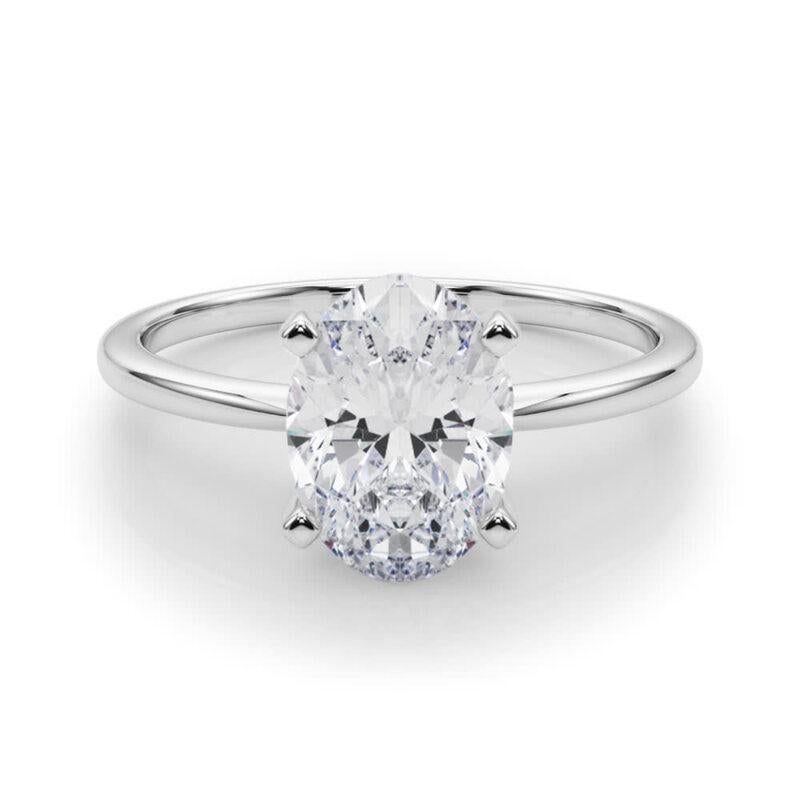 GIA 3,01ct Oval Slim Band Prong Set Solitaire in oro bianco 18K Diamond Ring