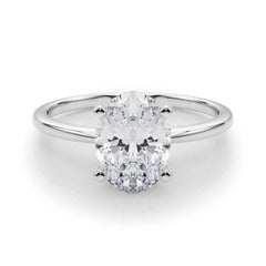 GIA 3,01ct Oval Slim Band Prong Set Solitaire in oro bianco 18K Diamond Ring