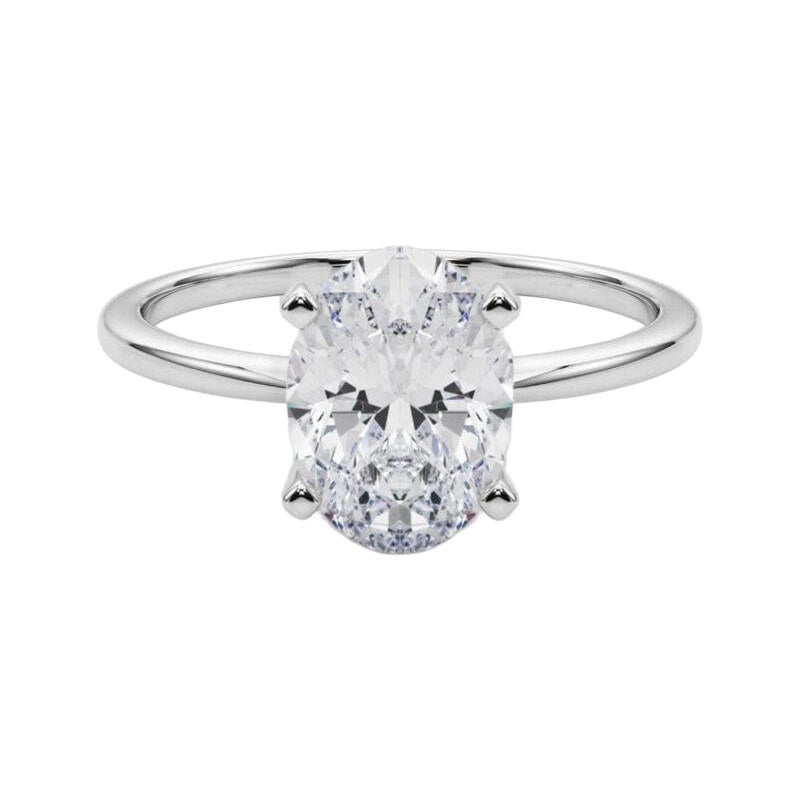 GIA 3.01ct Oval Slim Band Prong Set Solitaire 18K White Gold Diamond Ring