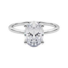 GIA 3.01ct Oval Slim Band Prong Set Solitaire 18K White Gold Diamond Ring