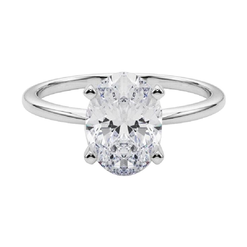 GIA 3,01ct Oval Slim Band Prong Set Solitaire in oro bianco 18K Diamond Ring in vendita