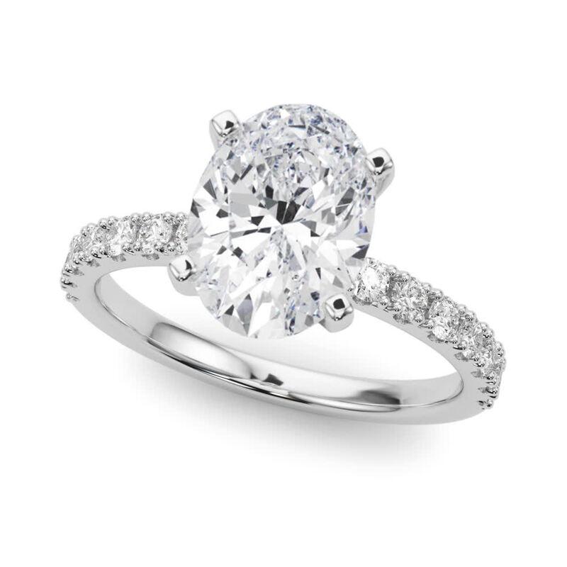 Taille ovale GIA 3.01ct Solitaire ovale avec Demi-Eternité Bague diamant en or blanc 18K en vente