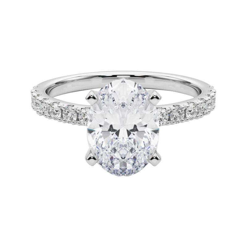GIA 3.01ct Solitaire ovale avec Demi-Eternité Bague diamant en or blanc 18K