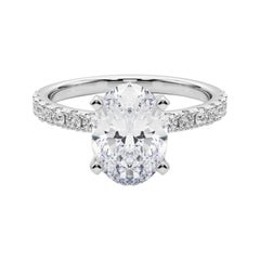 GIA 3.01ct Solitaire ovale avec Demi-Eternité Bague diamant en or blanc 18K