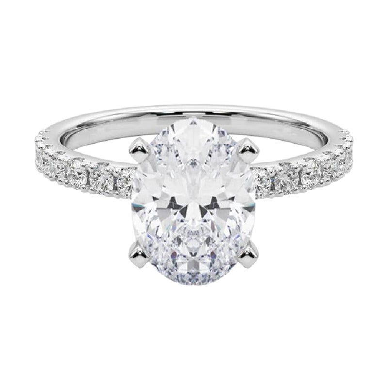 GIA 3.01ct Solitaire ovale avec Demi-Eternité Bague diamant en or blanc 18K