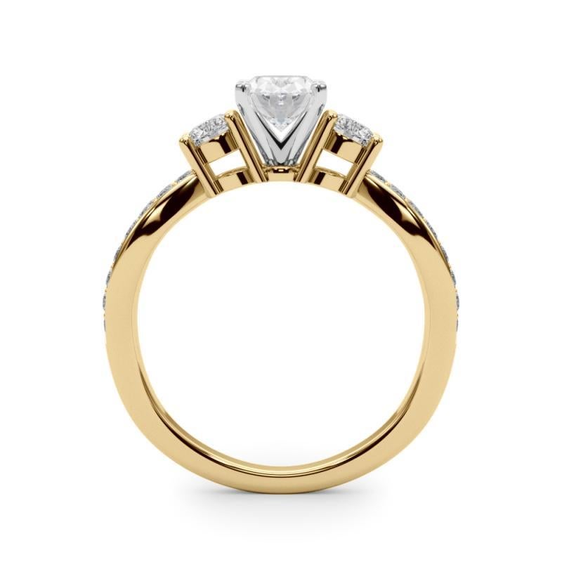 GIA 3.01ct Oval Three-Stone Split Shank Pave 18K Yellow Gold Diamond Ring In New Condition In New York, NY