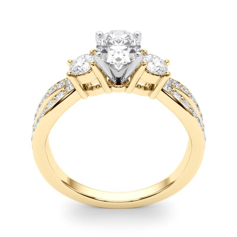 Women's GIA 3.01ct Oval Three-Stone Split Shank Pave 18K Yellow Gold Diamond Ring