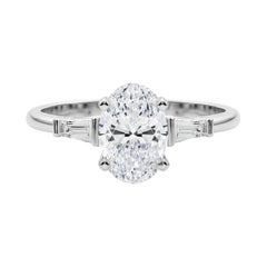 GIA 3.01ct Oval Three-Stone Tapered Baguette 18K White Gold Diamond Ring