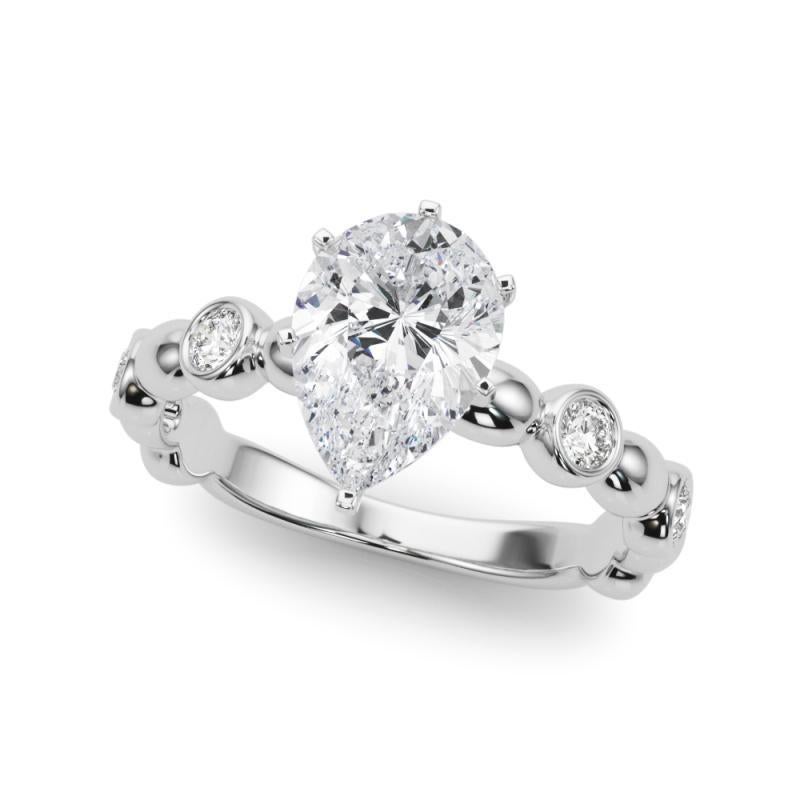Taille poire GIA 3.01ct Pear Side Stone Bezel Band Solitaire Diamond Ring en vente