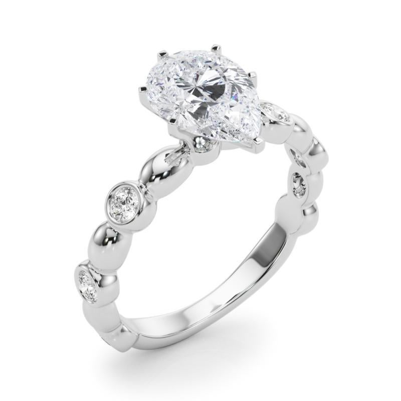 GIA 3.01ct Pear Side Stone Bezel Band Solitaire Diamond Ring Pour femmes en vente