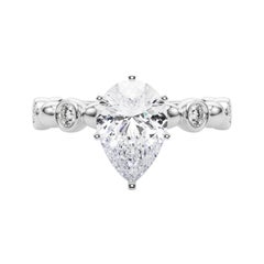 GIA 3.01ct Pear Side Stone Bezel Band Solitaire Diamond Ring