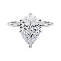 GIA 3.01ct Pear Slim Band Prong Set Solitaire 18K White Gold Diamond Ring