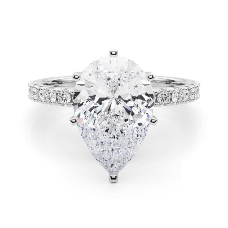 GIA 3,01ct Birne Solitär mit halber Ewigkeit 18K Weißgold Diamantring