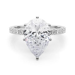 GIA 3,01ct Birne Solitär mit halber Ewigkeit 18K Weißgold Diamantring
