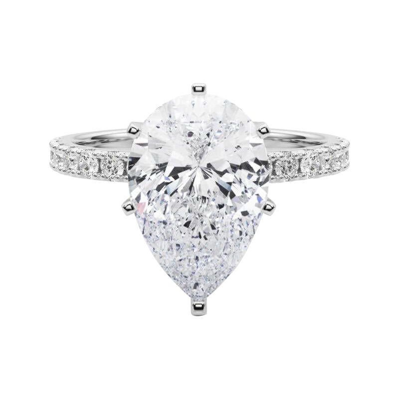 GIA 3.01ct Solitaire Poire avec Demi-Eternité Bague diamant en or blanc 18K