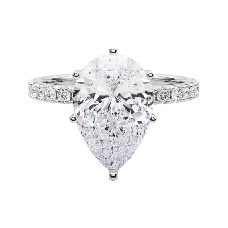 GIA 3.01ct Solitaire Poire avec Demi-Eternité Bague diamant en or blanc 18K