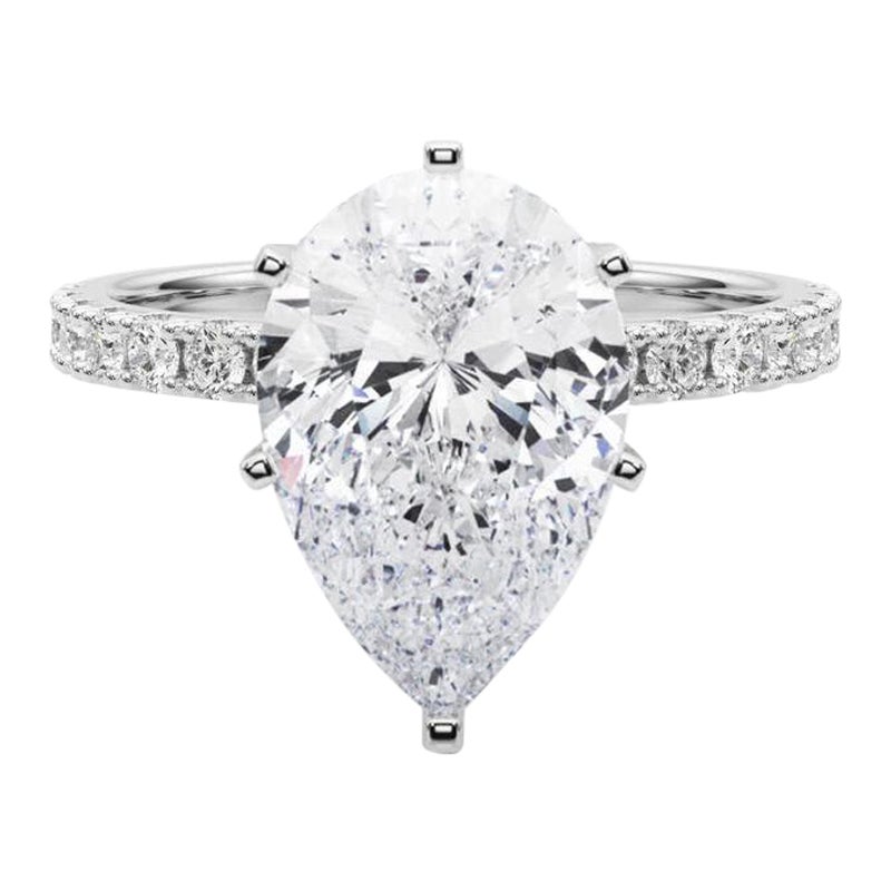GIA 3.01ct Solitaire Poire avec Demi-Eternité Bague diamant en or blanc 18K