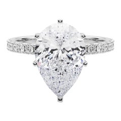GIA 3.01ct Pear Solitaire with Half Eternity 18K White Gold Diamond Ring