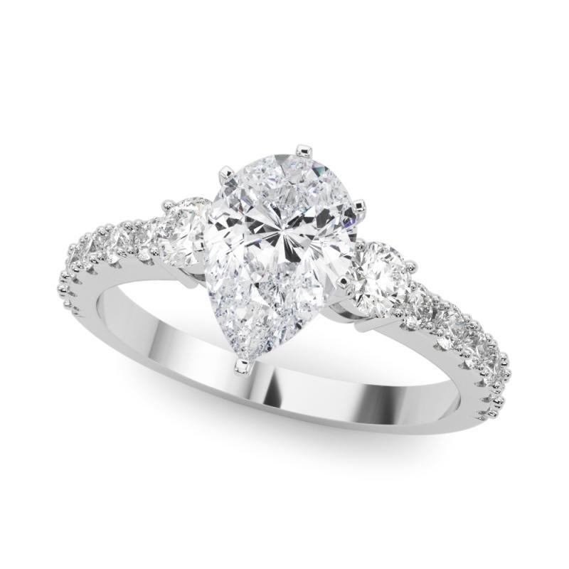 GIA 3,01ct Pera de tres piedras con mango de diamante  Anillo de diamantes Corte pera