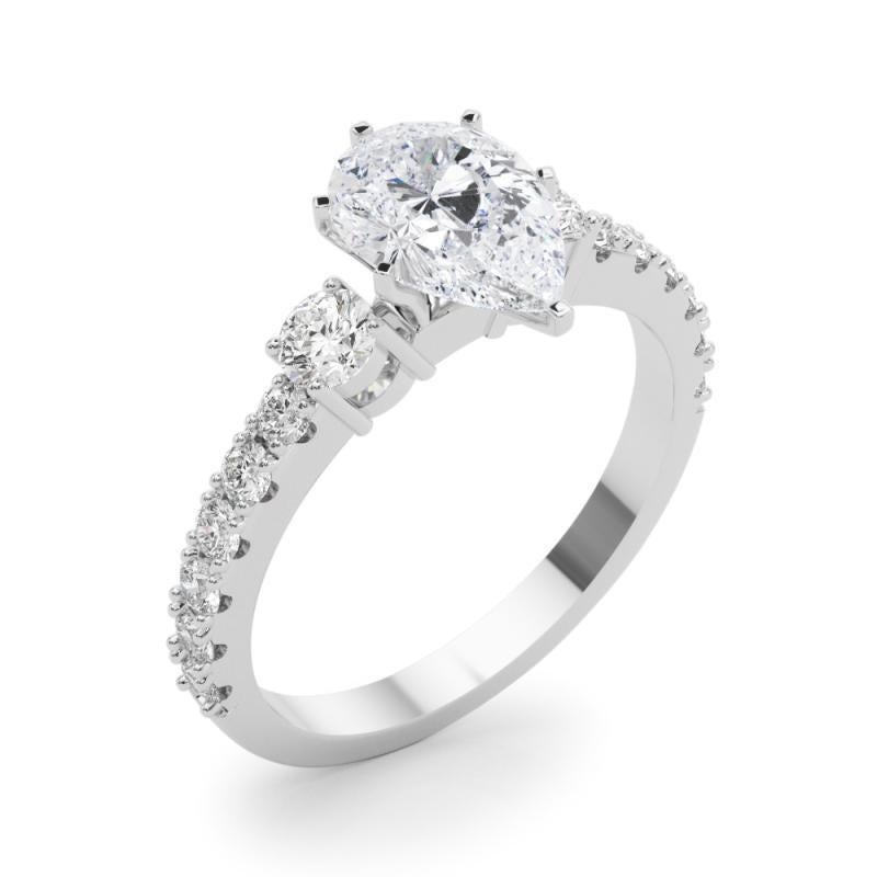 De las mujeres GIA 3,01ct Pera de tres piedras con mango de diamante  Anillo de diamantes